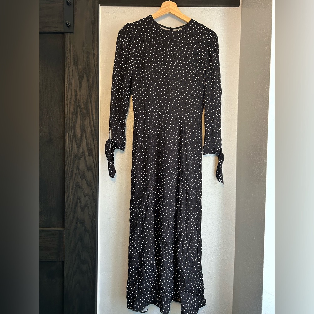Black reformation polkadot midi dress